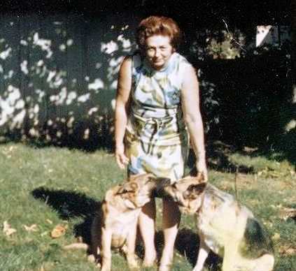 Mrs. Helen L. Martin with two dogs