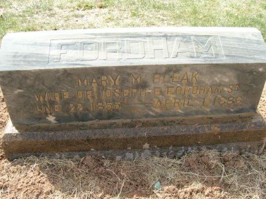 Mary Moore Bleak Fordham headstone