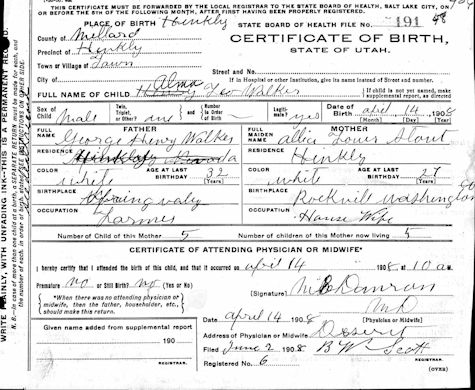 Alma Leo Walker Birth Certificate