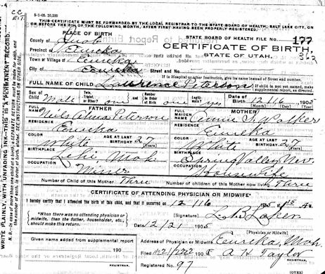 Laurence Peterson Birth Certificate