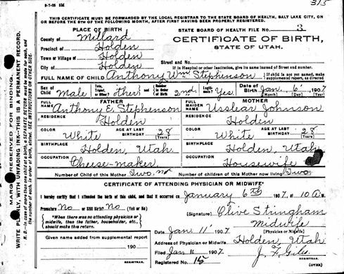 Anthony William Stephenson Birth Certificate