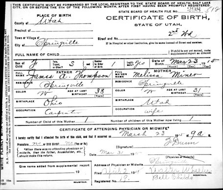 Gladys Thompson Birth Certificate