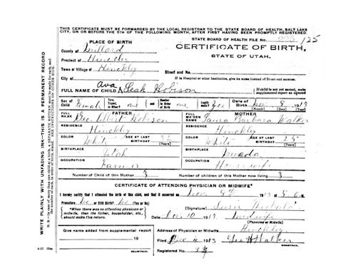 Ava Leah Robison Birth Certificate