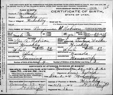 Ava Leah Robison Birth Certificate