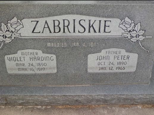 John Peter Zabriskie, Violet Harding Zabriskie
